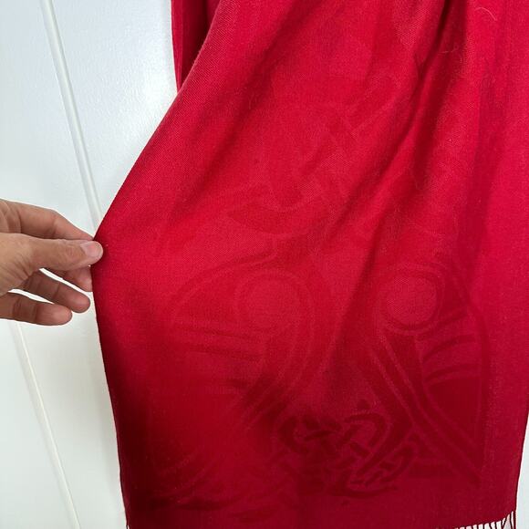 PATRIC FRANCIS Wool Scarf Red Fringe Extra Soft 15"x70" Ireland Flaws See Pics - Picture 3 of 6